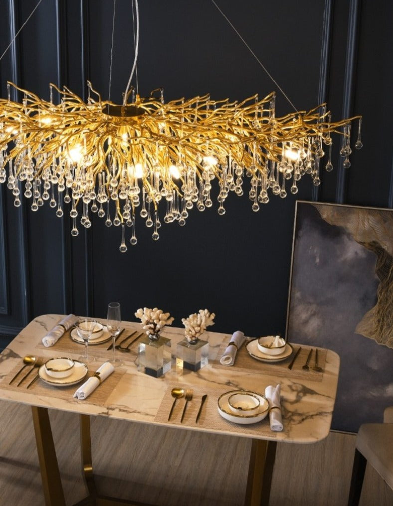 Ooze Chandelier by Lights of Scandinavia – luxury crystal lighting with drop-shaped K9 crystals, featured in It Ends With Us movie